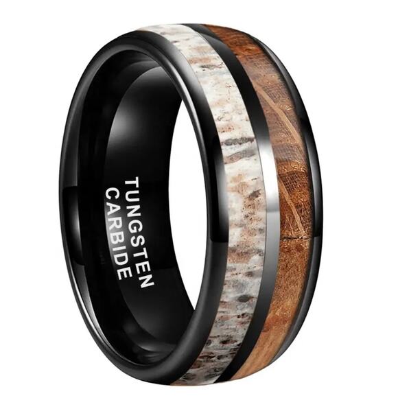 NEW 8mm whiskey wood and deer antler men's wedding band ring jewelry 11.5 B22A - Picture 2 of 10